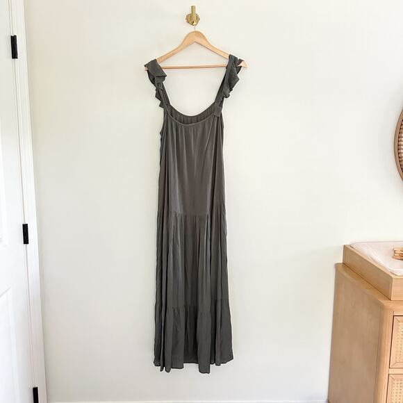 BB Dakota Tiered Ruffled Sleeveless Scoop Neck Maxi Maternity Dress Green L - Picture 8 of 10